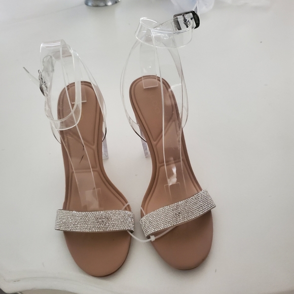 Aldo Clear and Nude Heels with Rhinestone Strap - Picture 8 of 10